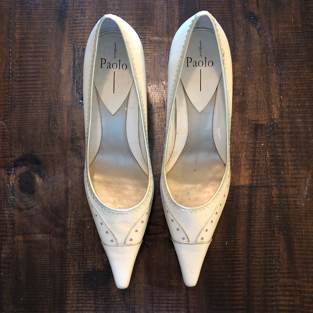 Linea Paolo Cream Pointy Heels Gold Detailing